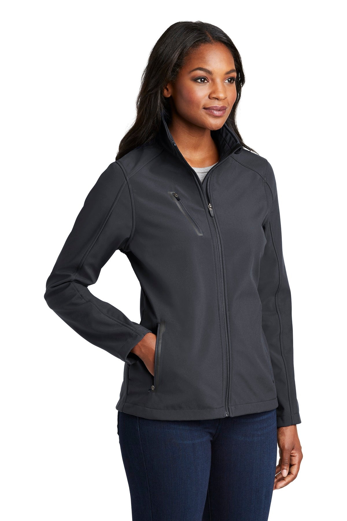 Port Authority Women's Welded Soft Shell Jacket. L324 - Battleship Grey - three_q