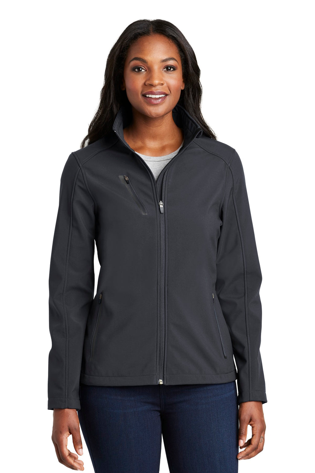 Port Authority Women's Welded Soft Shell Jacket. L324 - Battleship Grey - front