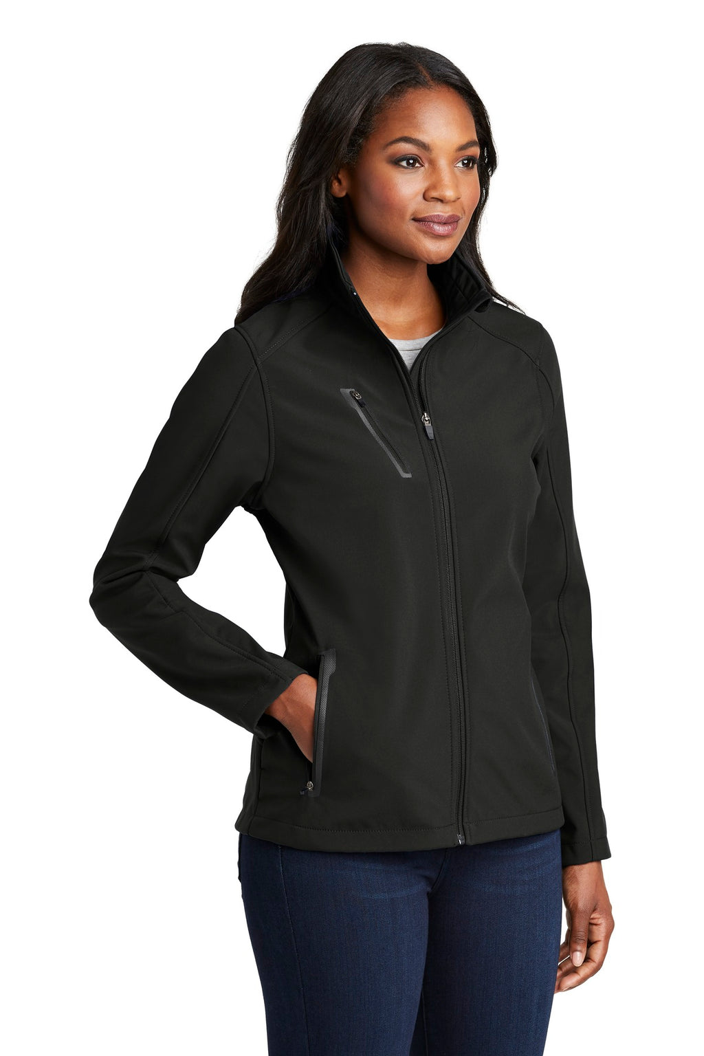 Port Authority Women's Welded Soft Shell Jacket. L324 - Black - three_q