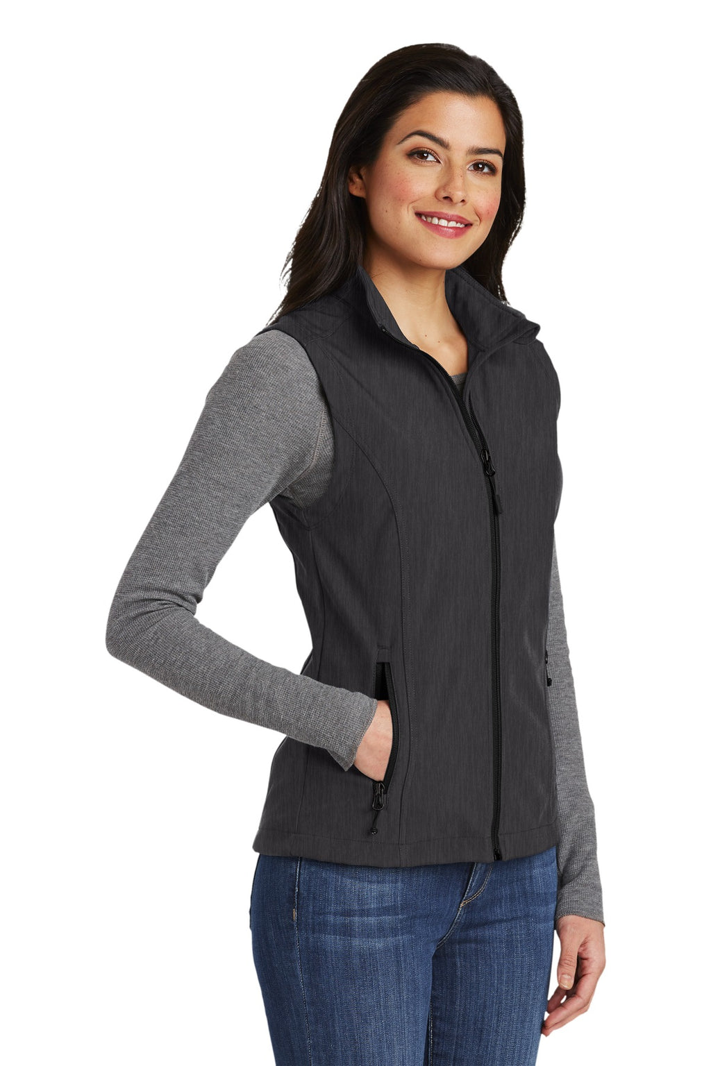 Port Authority Women's Core Soft Shell Vest. L325 - Black Charcoal Heather - three_q