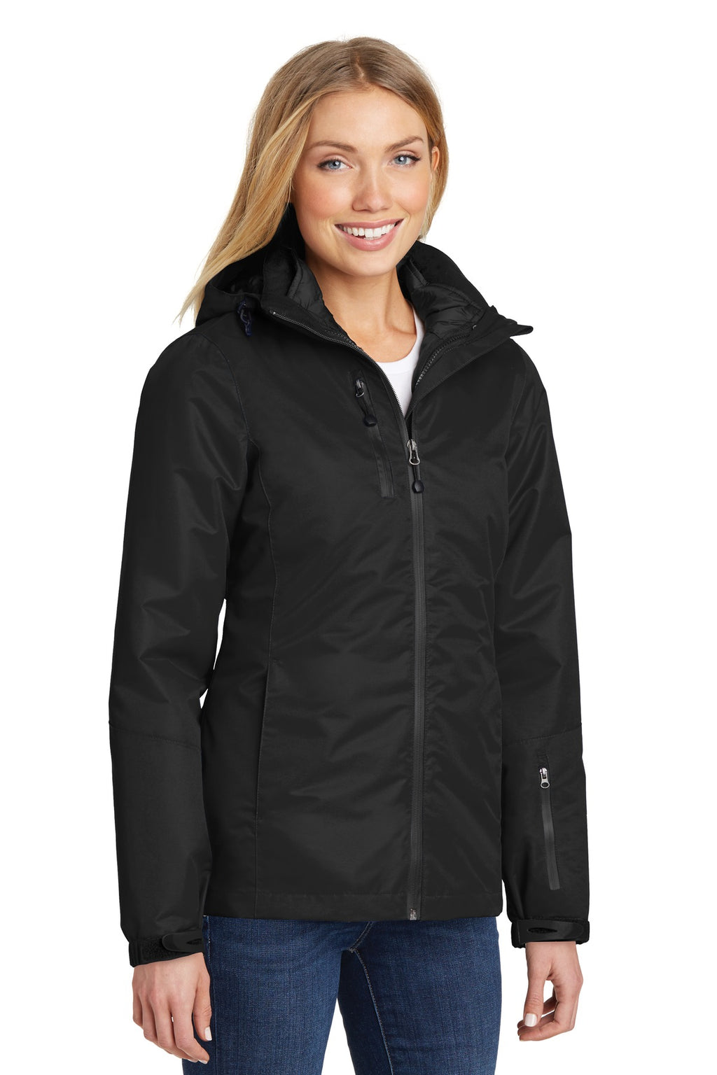 Port Authority Women's Vortex Waterproof 3-in-1 Jacket. L332 - Black/ Black - three_q