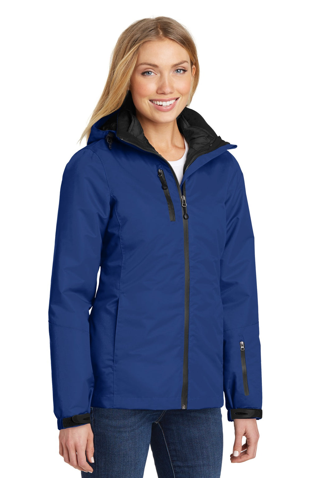Port Authority Women's Vortex Waterproof 3-in-1 Jacket. L332 - Night Sky Blue/ Black - three_q