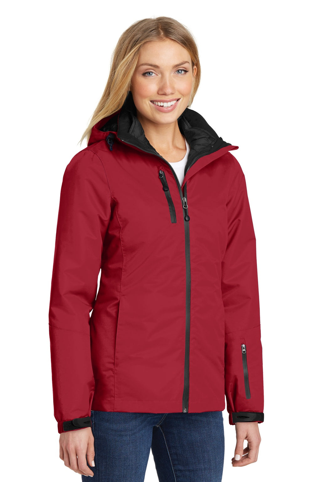 Port Authority Women's Vortex Waterproof 3-in-1 Jacket. L332 - Rich Red/ Black - three_q