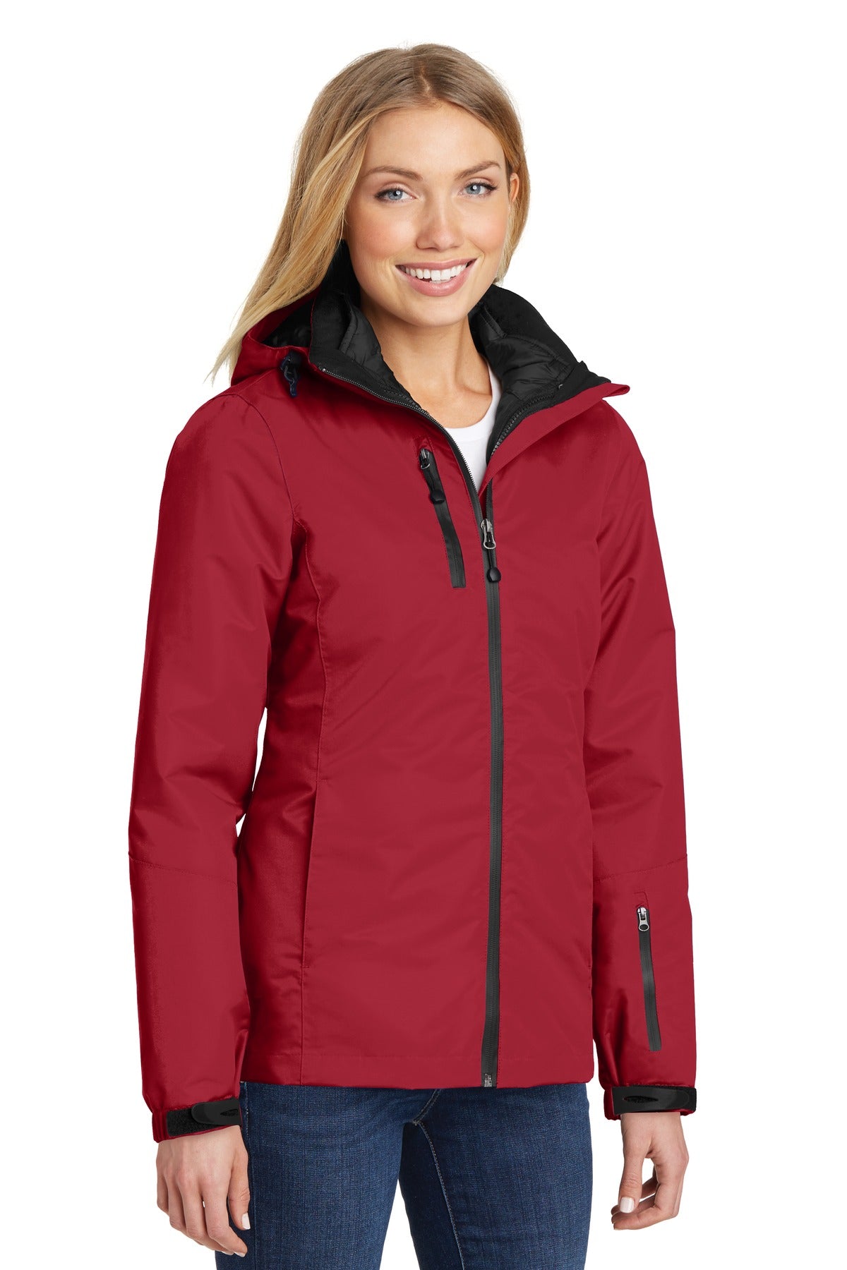 Port Authority Women's Vortex Waterproof 3-in-1 Jacket. L332 - Rich Red/ Black - three_q