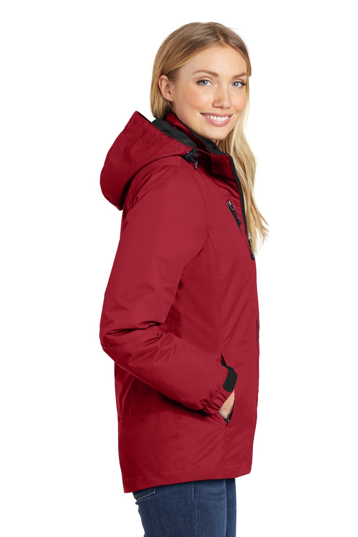 Port Authority Women's Vortex Waterproof 3-in-1 Jacket. L332 - Rich Red/ Black - side