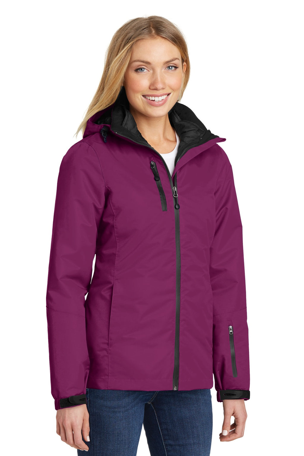 Port Authority Women's Vortex Waterproof 3-in-1 Jacket. L332 - Very Berry/ Black - three_q