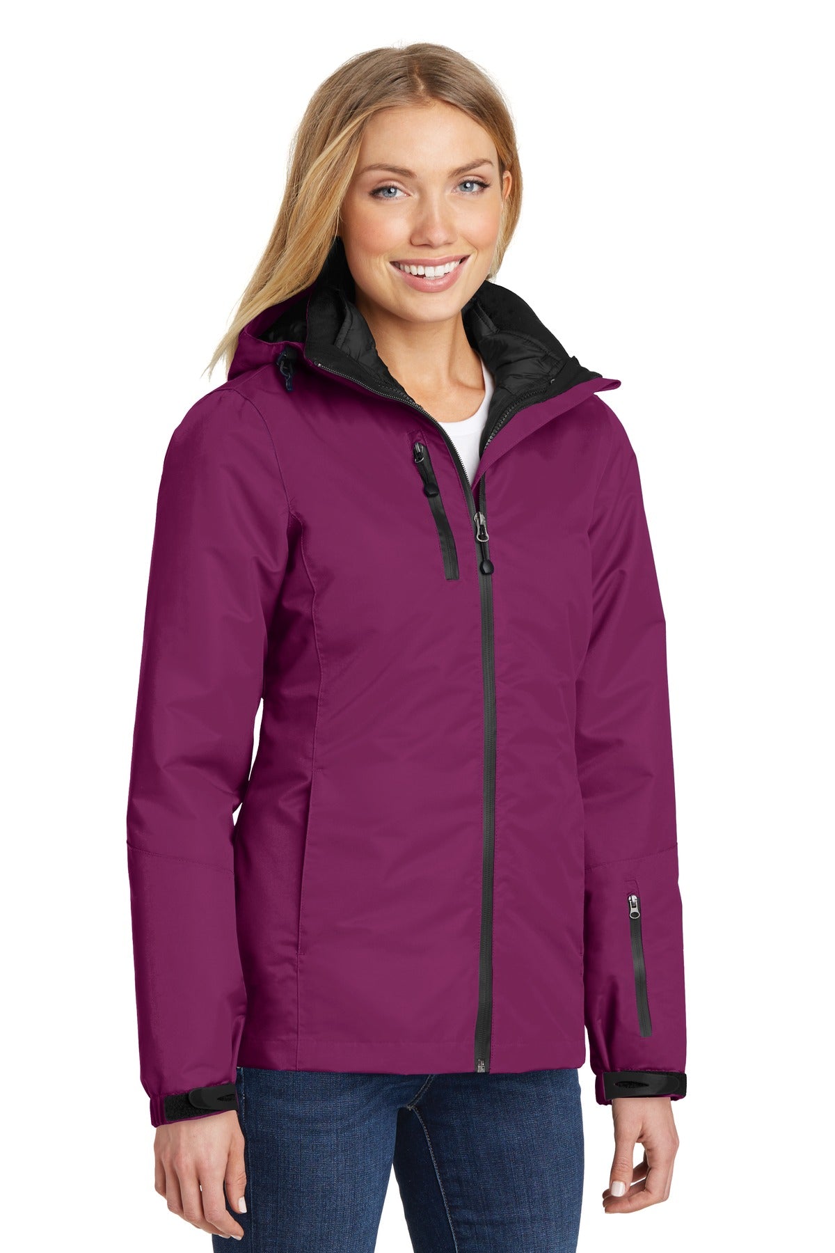 Port Authority Women's Vortex Waterproof 3-in-1 Jacket. L332 - Very Berry/ Black - three_q