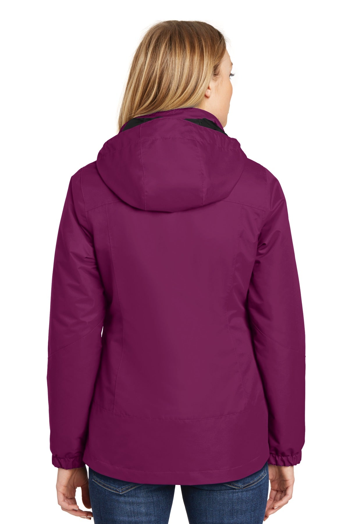 Port Authority Women's Vortex Waterproof 3-in-1 Jacket. L332 - Very Berry/ Black - back