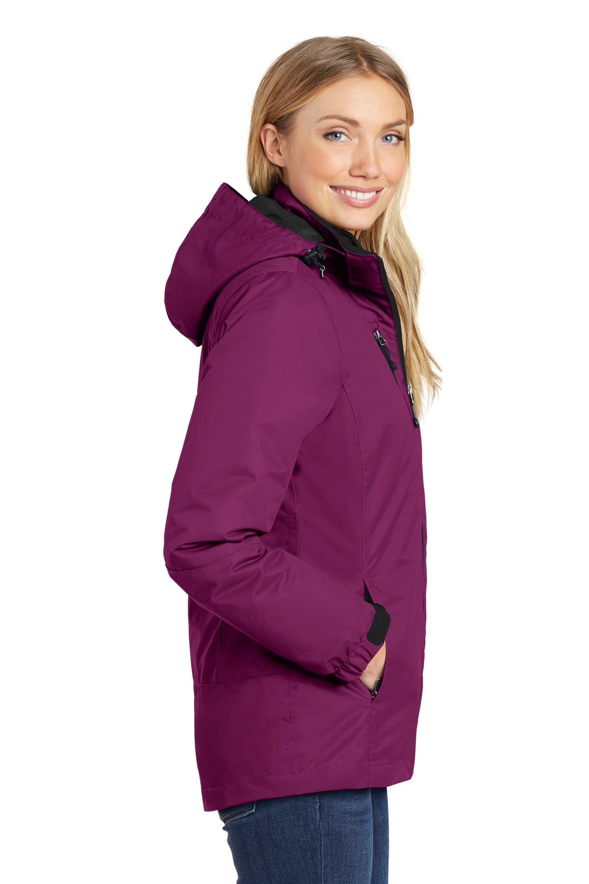 Port Authority Women's Vortex Waterproof 3-in-1 Jacket. L332 - Very Berry/ Black - side