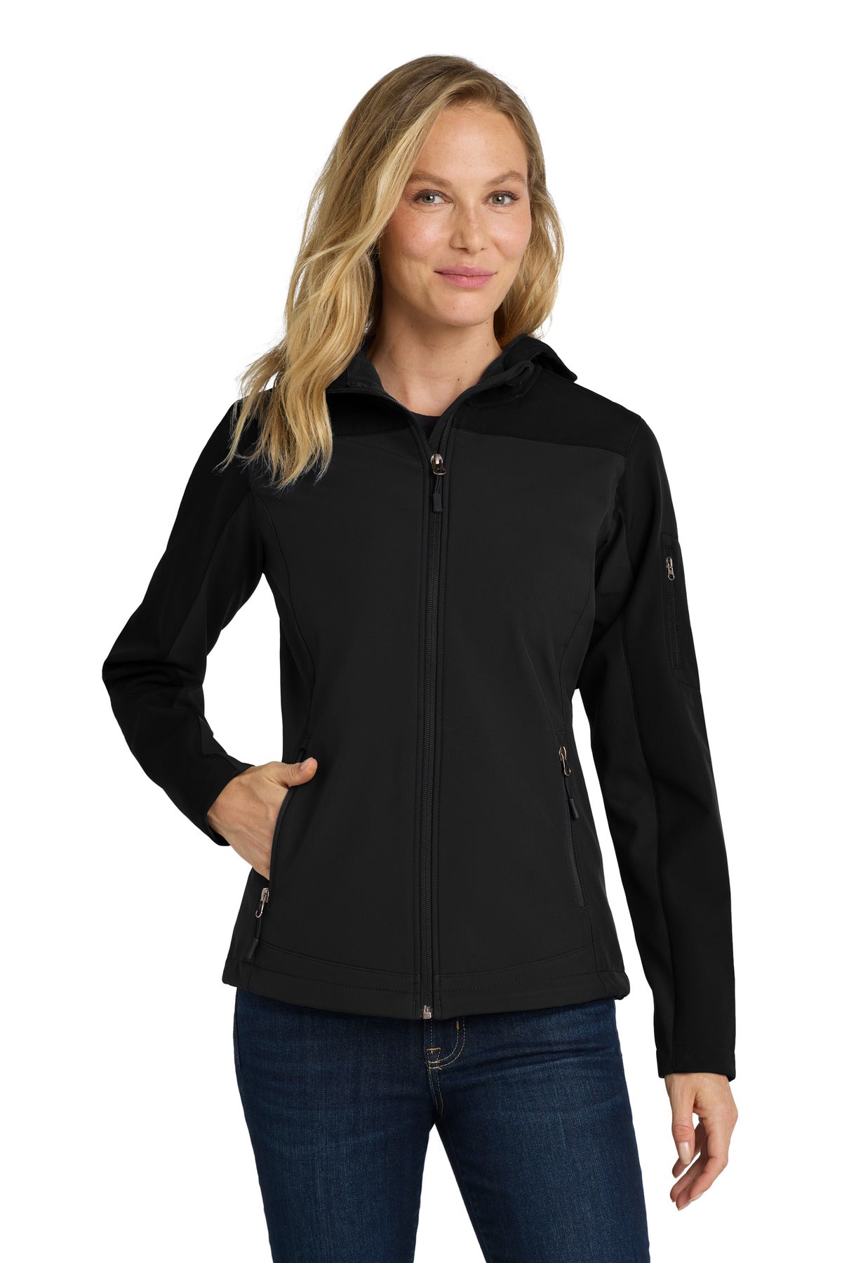 Port Authority Women's Hooded Core Soft Shell Jacket. L335 - Black - front