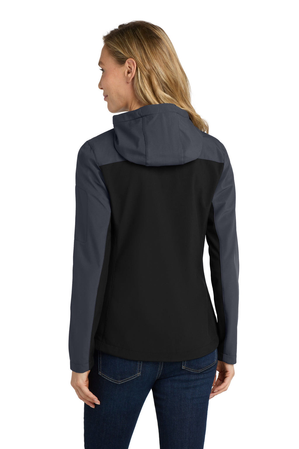 Port Authority Women's Hooded Core Soft Shell Jacket. L335 - Black/ Battleship Grey - back