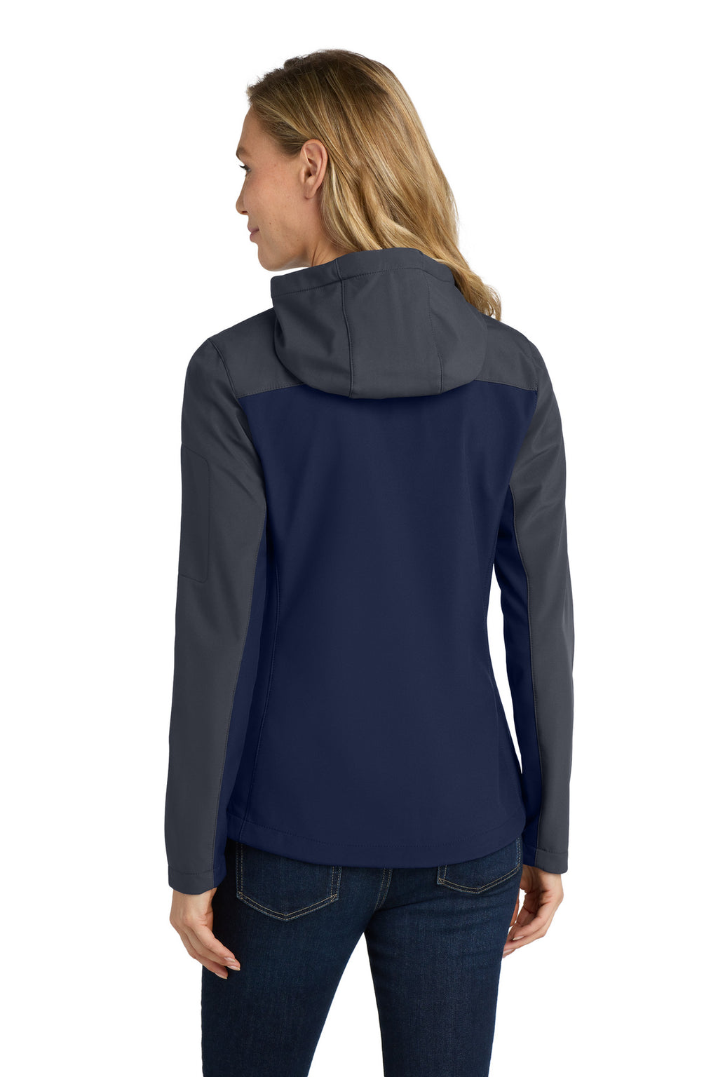 Port Authority Women's Hooded Core Soft Shell Jacket. L335 - Dress Blue Navy/ Battleship Grey - back