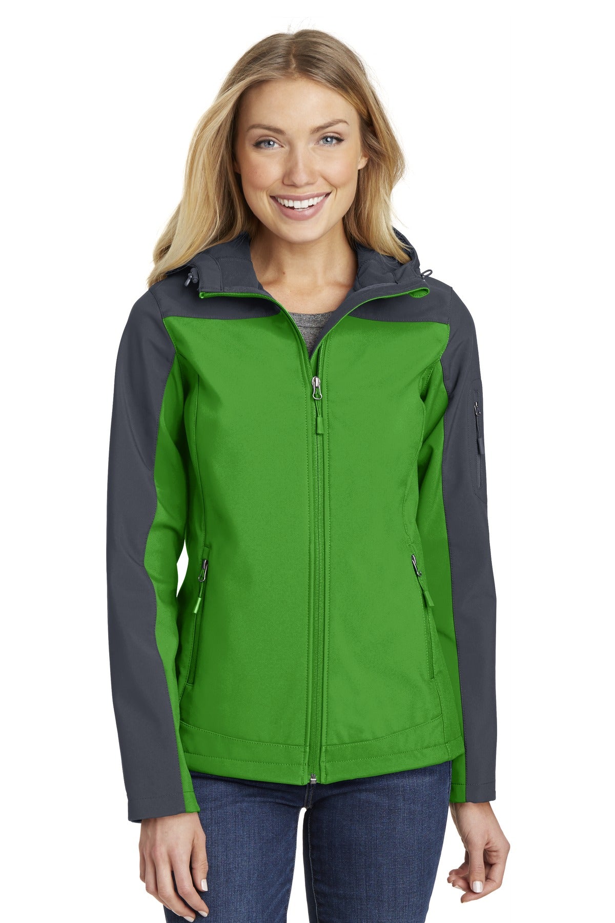 Port Authority Women's Hooded Core Soft Shell Jacket. L335 - Vine Green/ Battleship Grey - front
