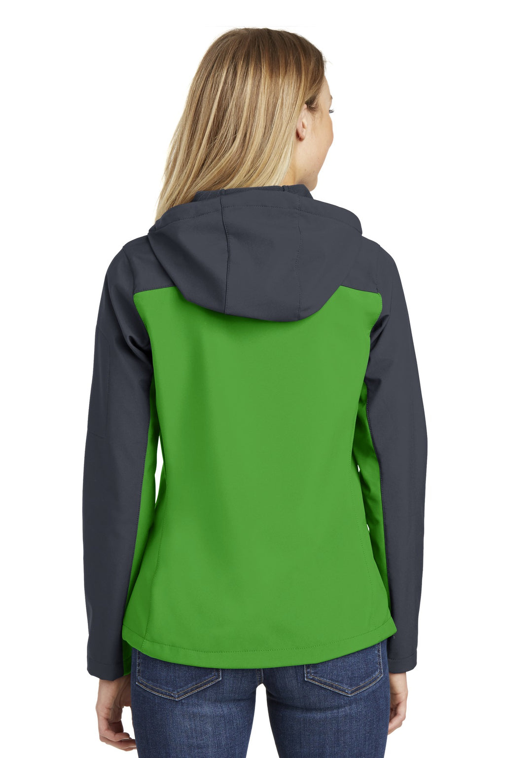 Port Authority Women's Hooded Core Soft Shell Jacket. L335 - Vine Green/ Battleship Grey - back