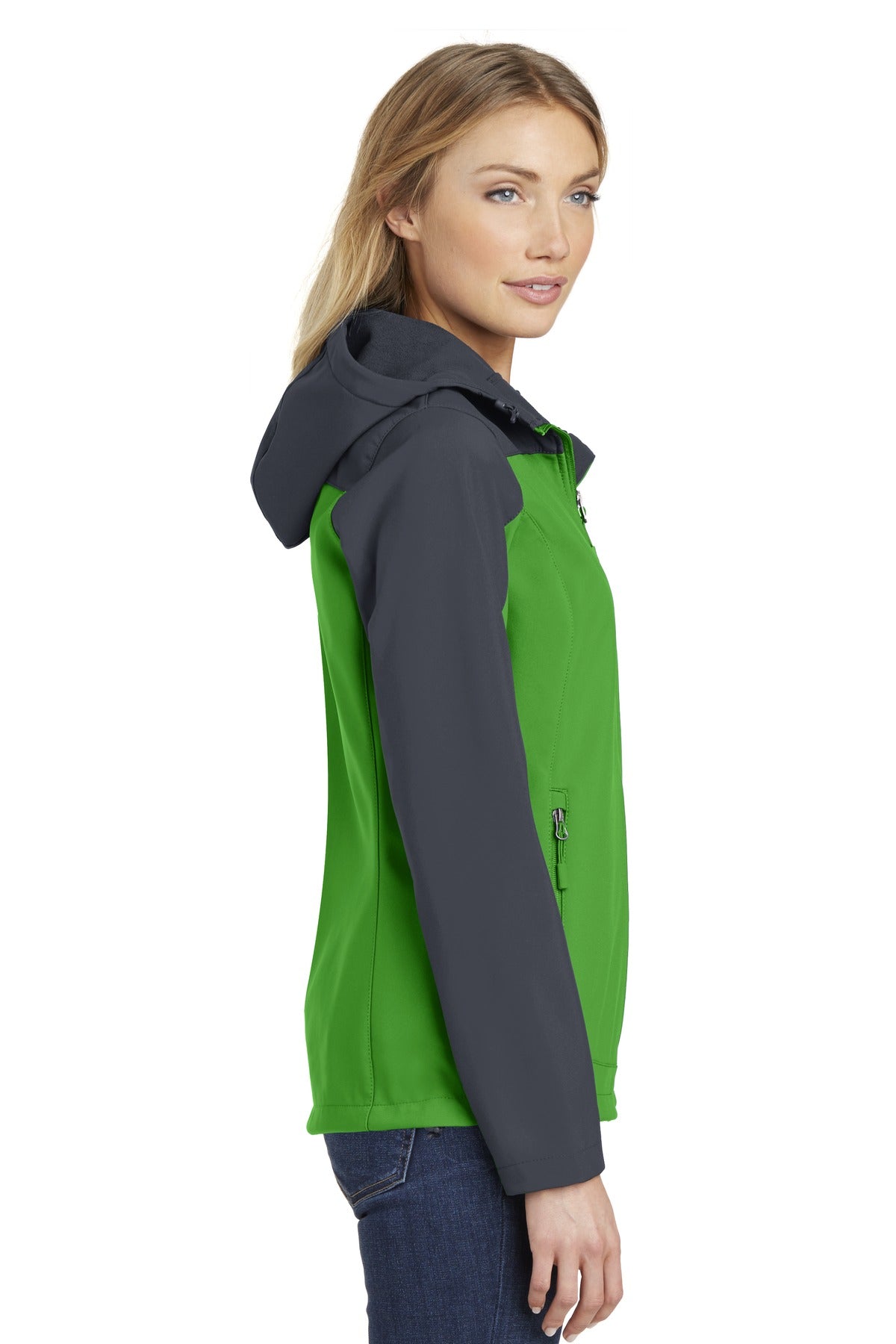 Port Authority Women's Hooded Core Soft Shell Jacket. L335 - Vine Green/ Battleship Grey - side