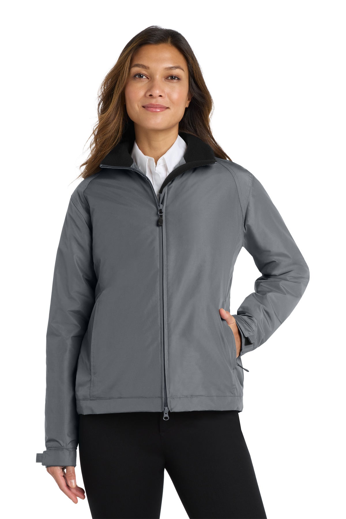 Port Authority Women's Challenger Jacket. L354 - Steel Grey/ True Black - front