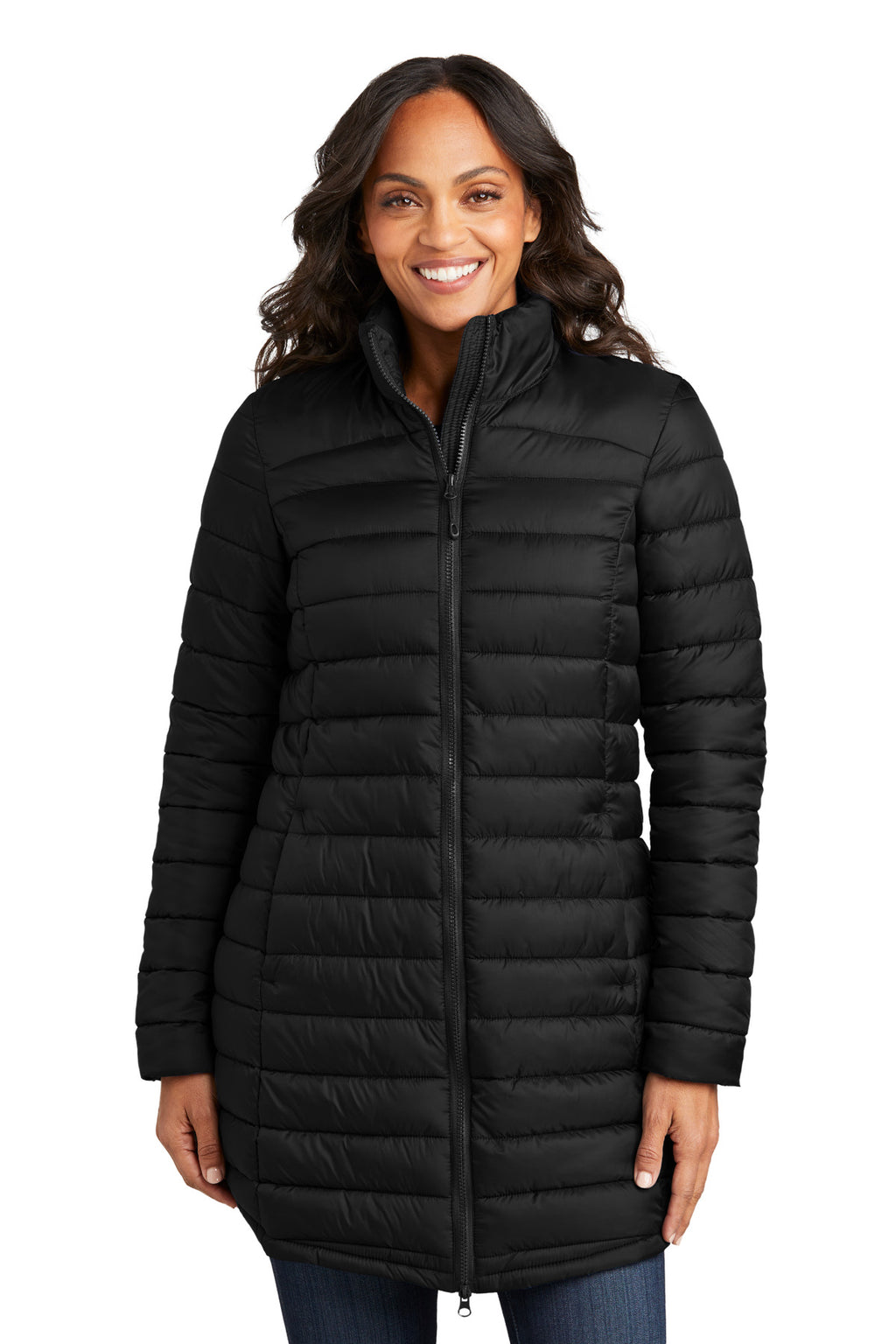 Port Authority Women's Horizon Puffy Long Jacket L365 - Deep Black - front
