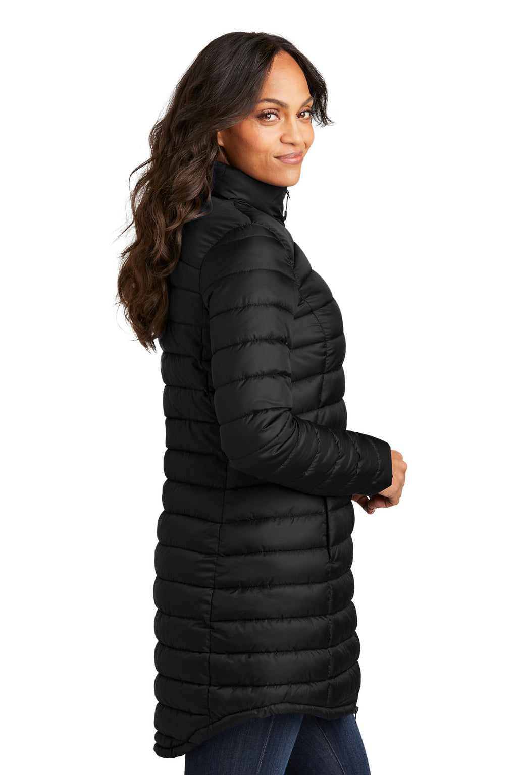 Port Authority Women's Horizon Puffy Long Jacket L365 - Deep Black - side