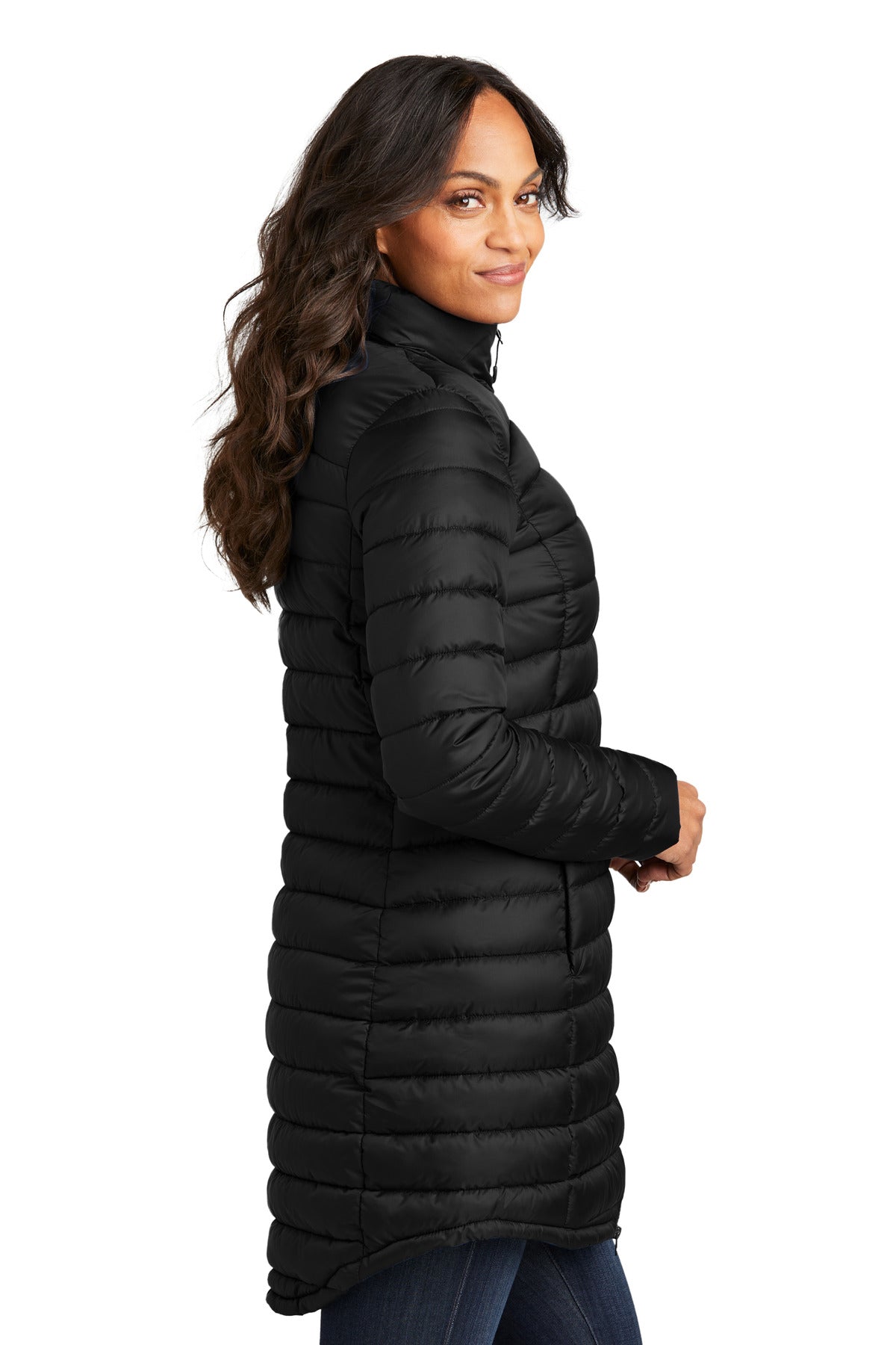 Port Authority Women's Horizon Puffy Long Jacket L365 - Deep Black - side