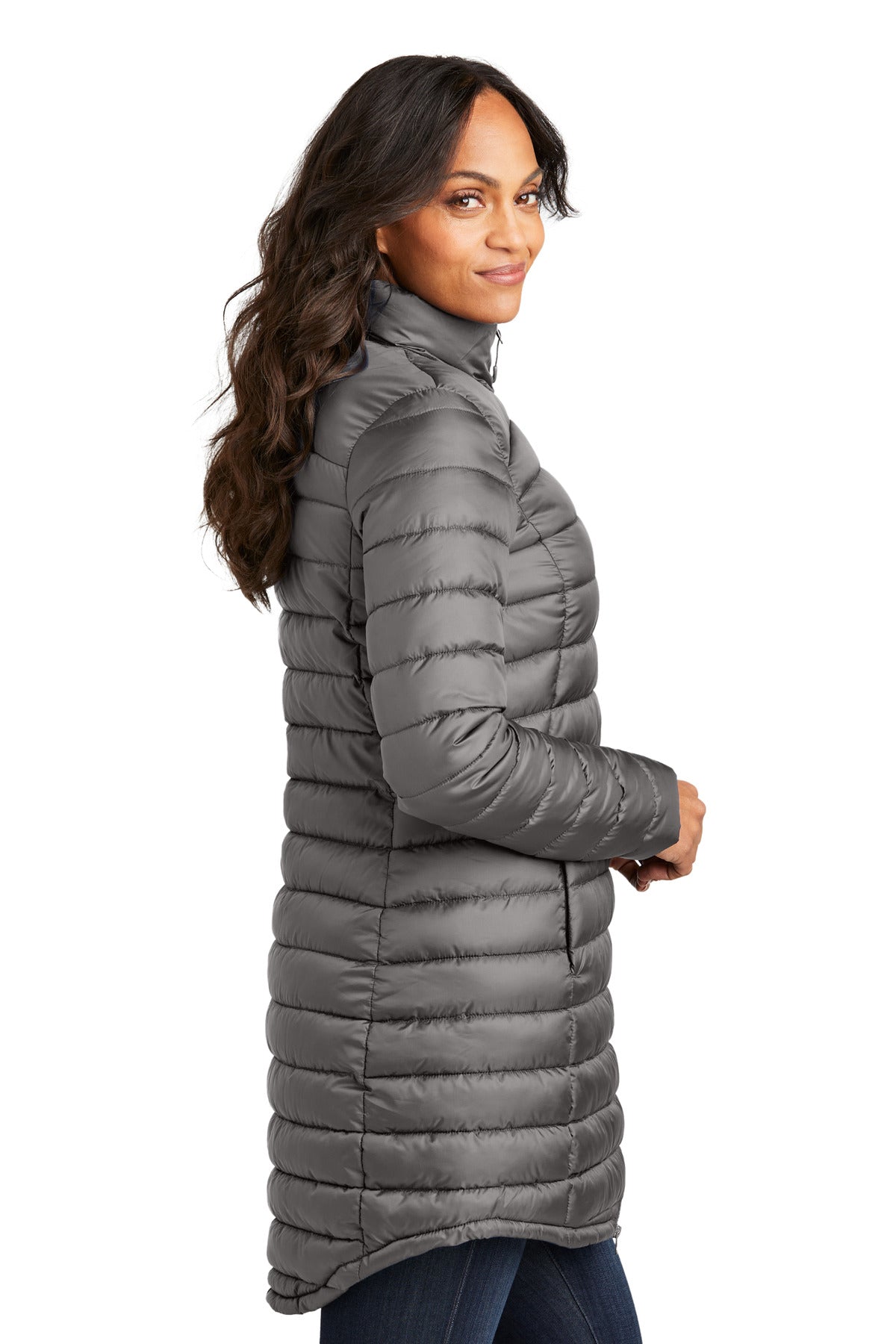 Port Authority Women's Horizon Puffy Long Jacket L365 - Deep Smoke - side