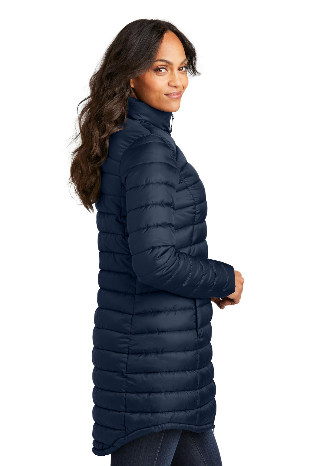 Port Authority Women's Horizon Puffy Long Jacket L365 - Dress Blue Navy - side