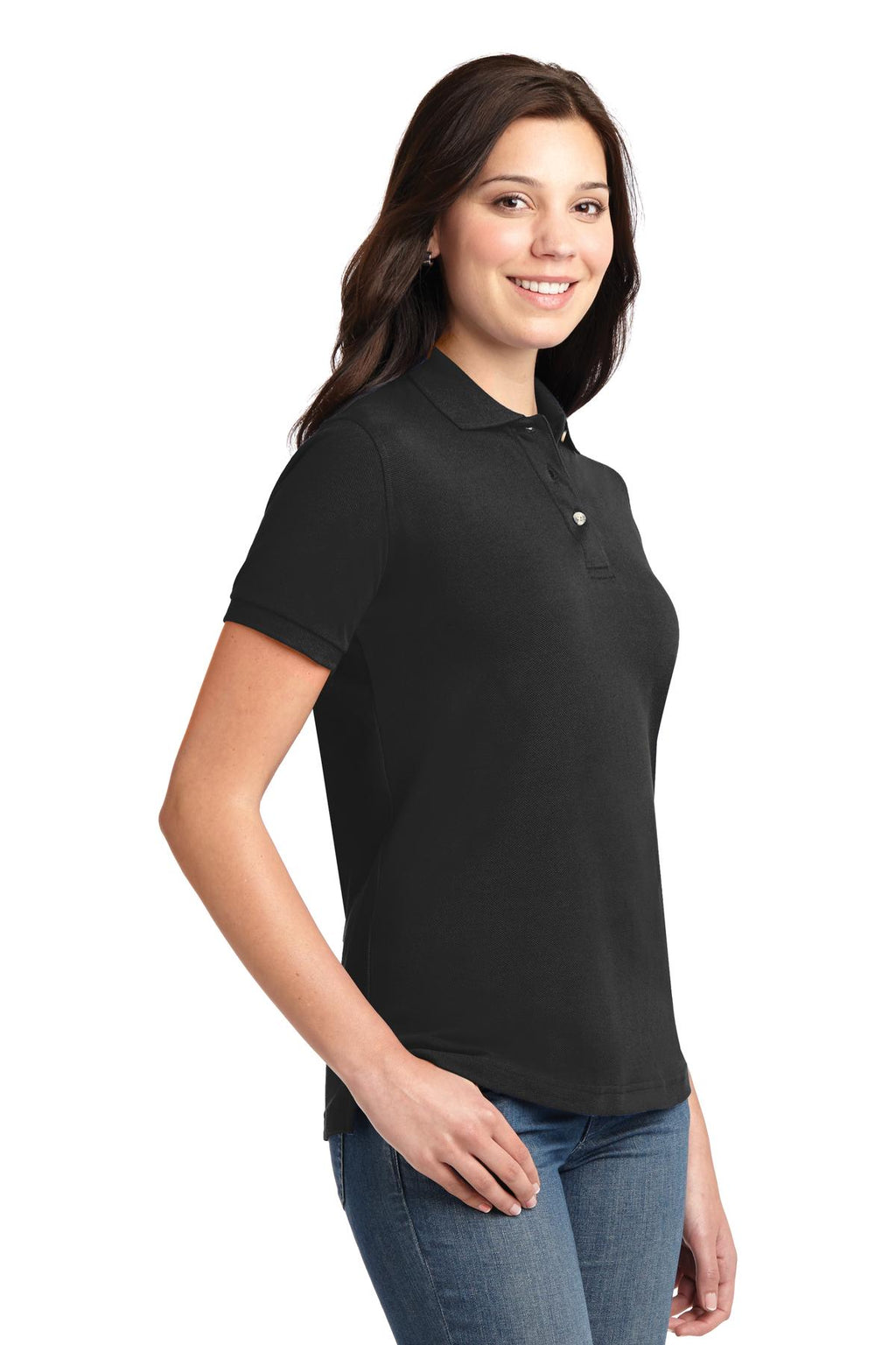 Port Authority Women's Heavyweight Cotton Pique Polo. L420 - Black - three_q
