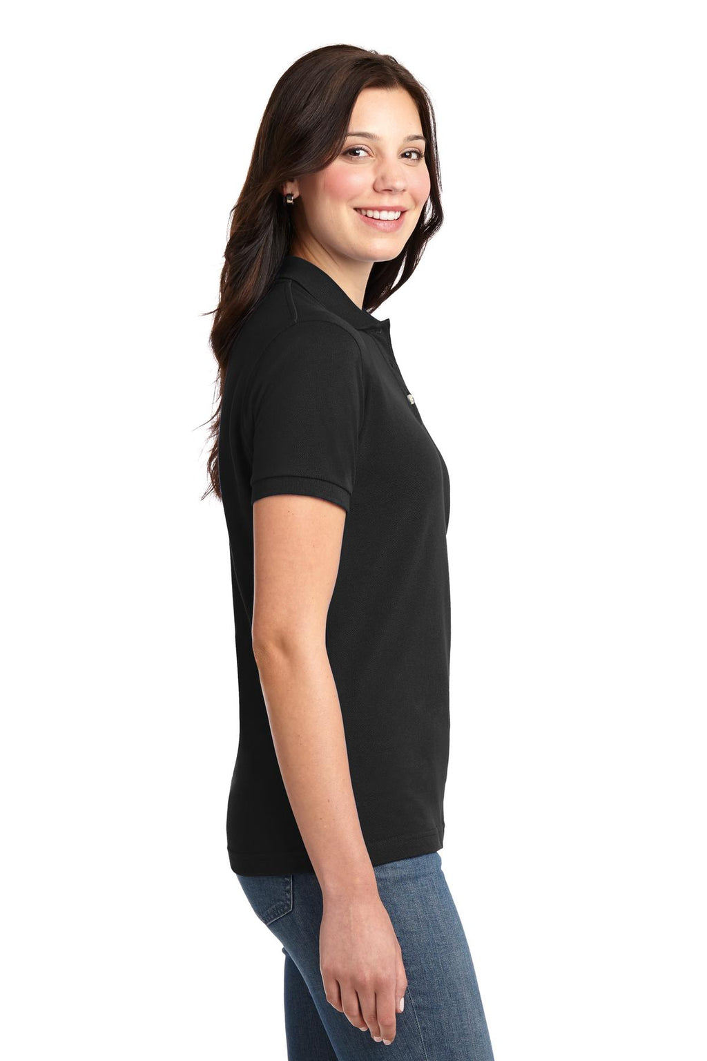 Port Authority Women's Heavyweight Cotton Pique Polo. L420 - Black - side