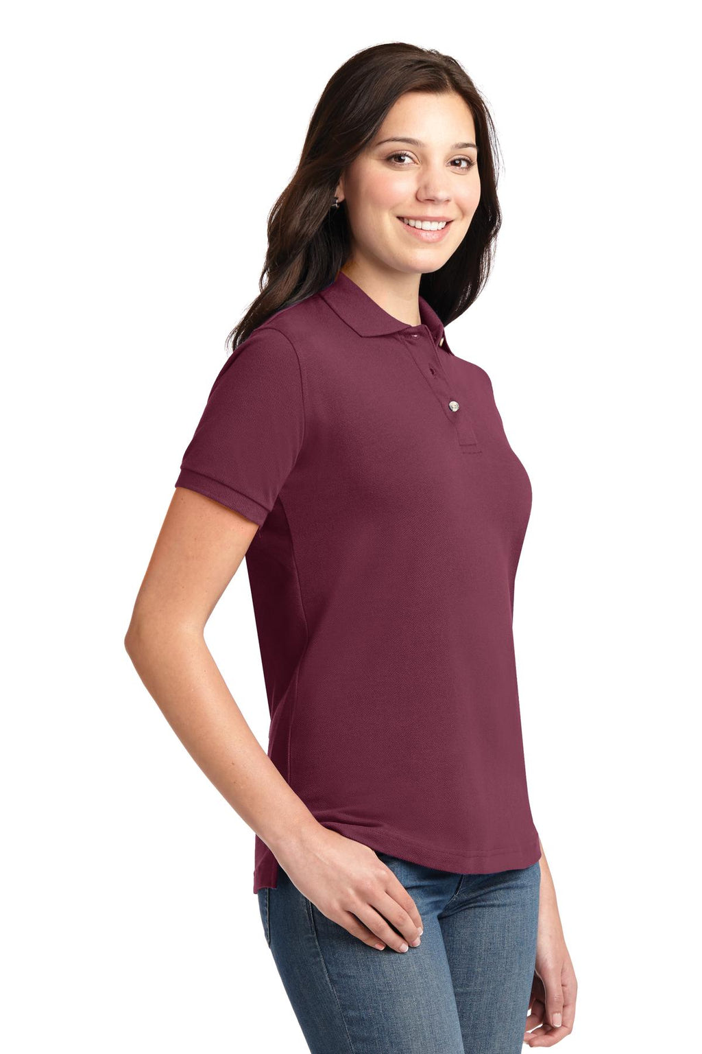 Port Authority Women's Heavyweight Cotton Pique Polo. L420 - Burgundy - three_q