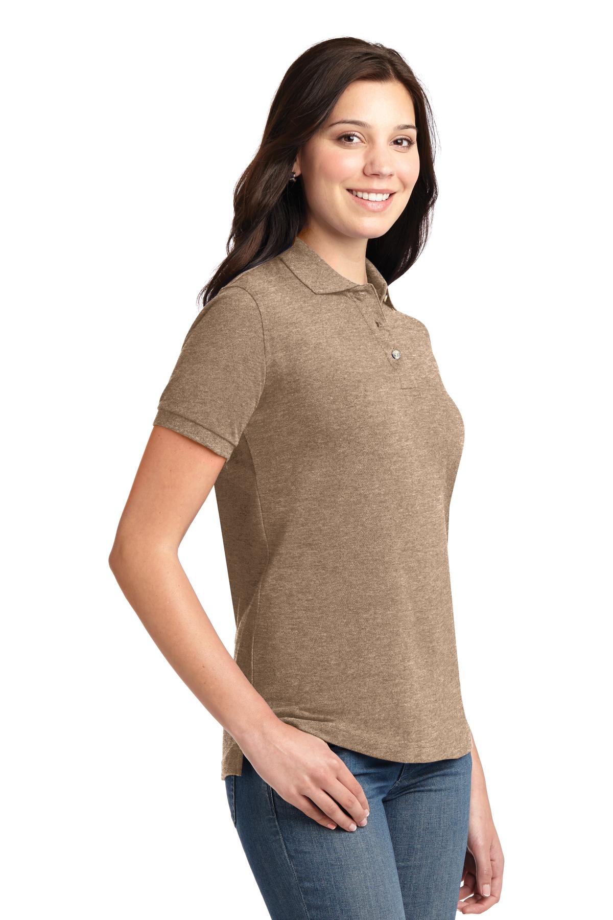 Port Authority Women's Heavyweight Cotton Pique Polo. L420 - Khaki Heather - three_q