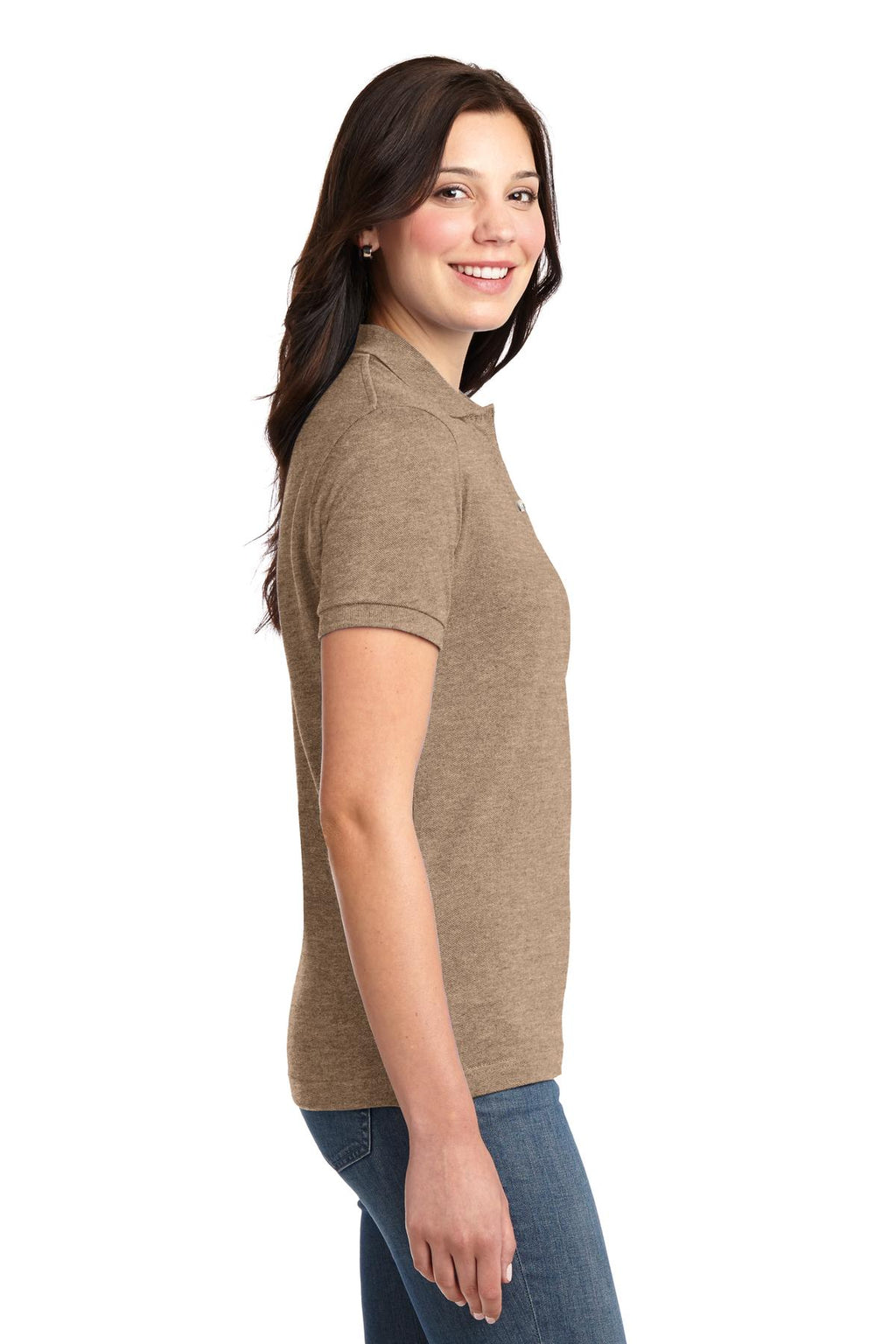 Port Authority Women's Heavyweight Cotton Pique Polo. L420 - Khaki Heather - side