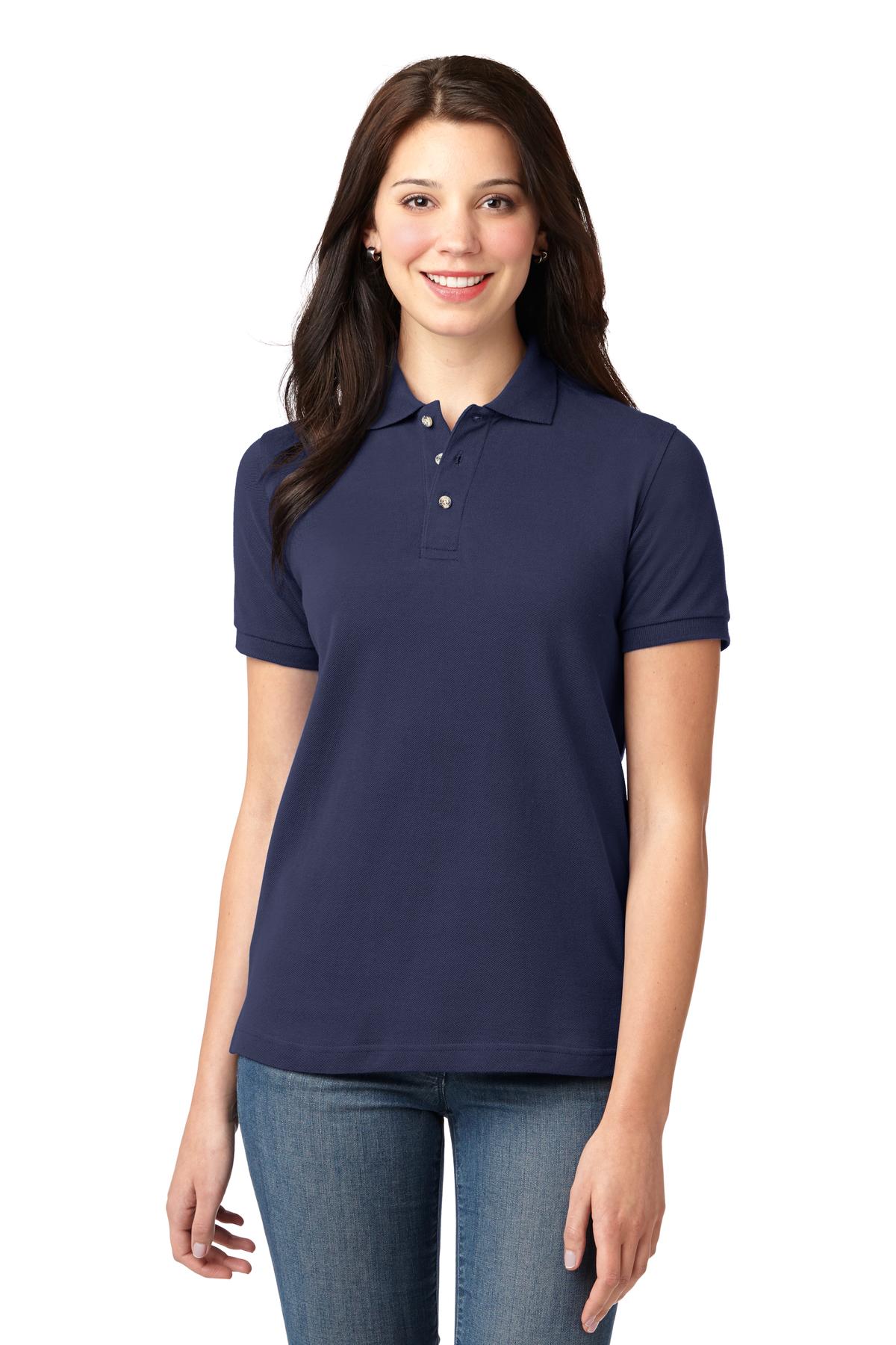 Port Authority Women's Heavyweight Cotton Pique Polo. L420 - Navy - front