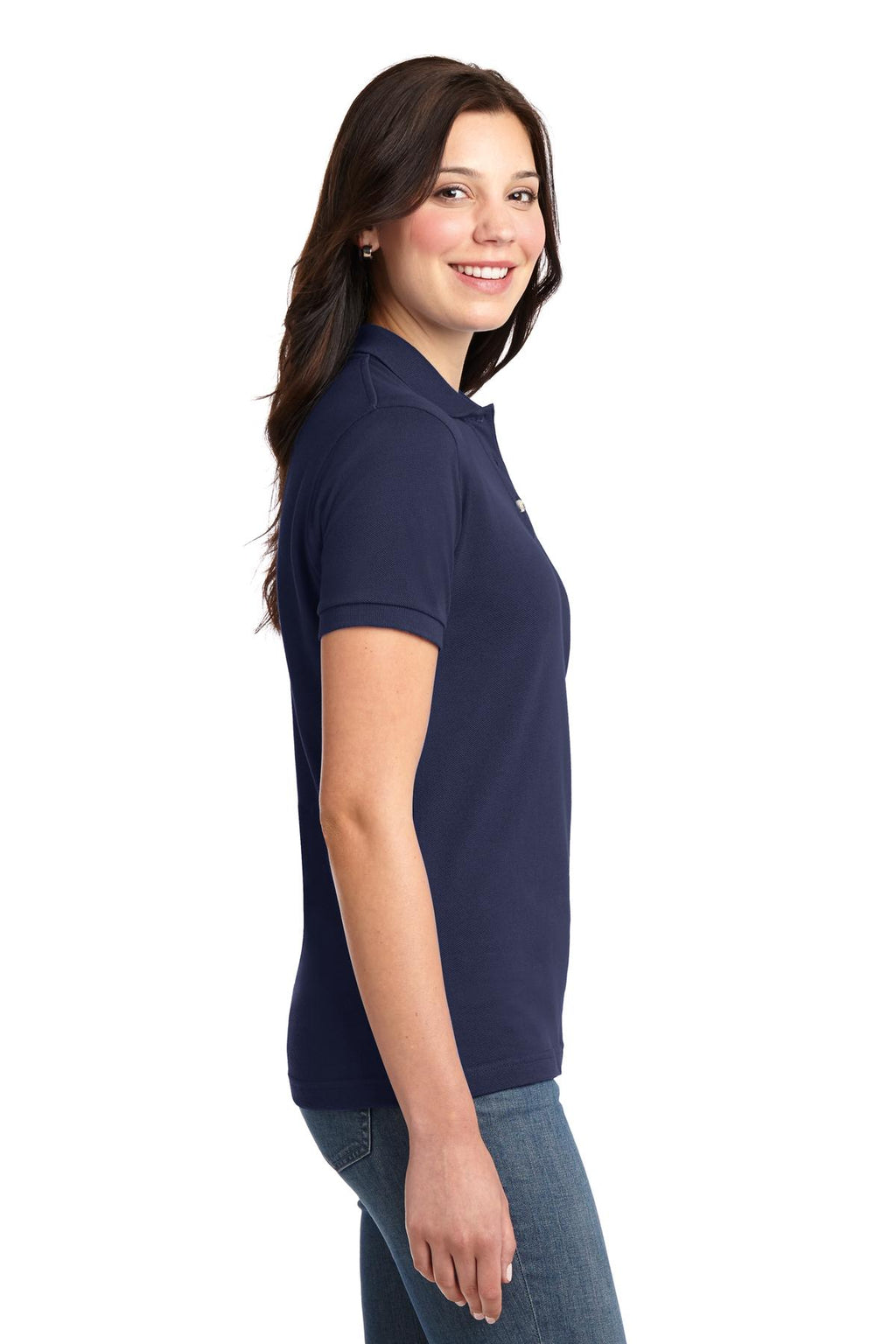 Port Authority Women's Heavyweight Cotton Pique Polo. L420 - Navy - side