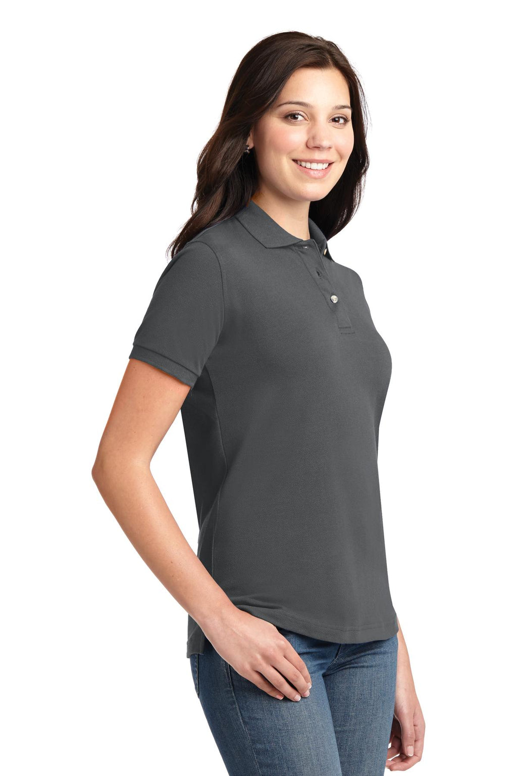 Port Authority Women's Heavyweight Cotton Pique Polo. L420 - Steel Grey - three_q