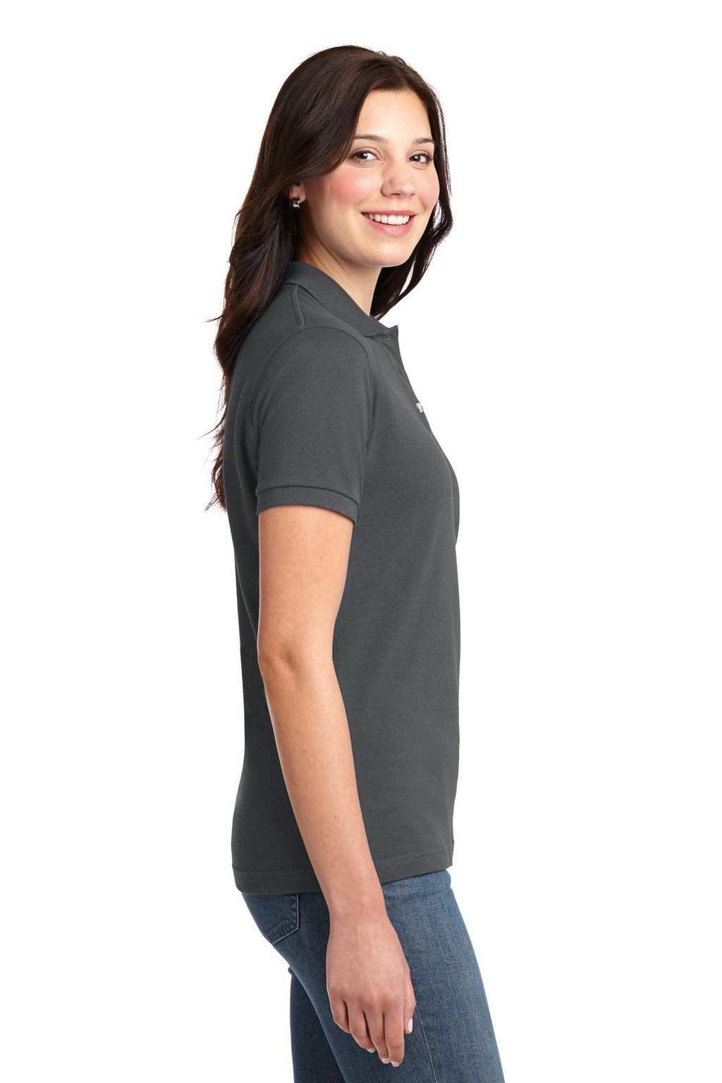 Port Authority Women's Heavyweight Cotton Pique Polo. L420 - Steel Grey - side