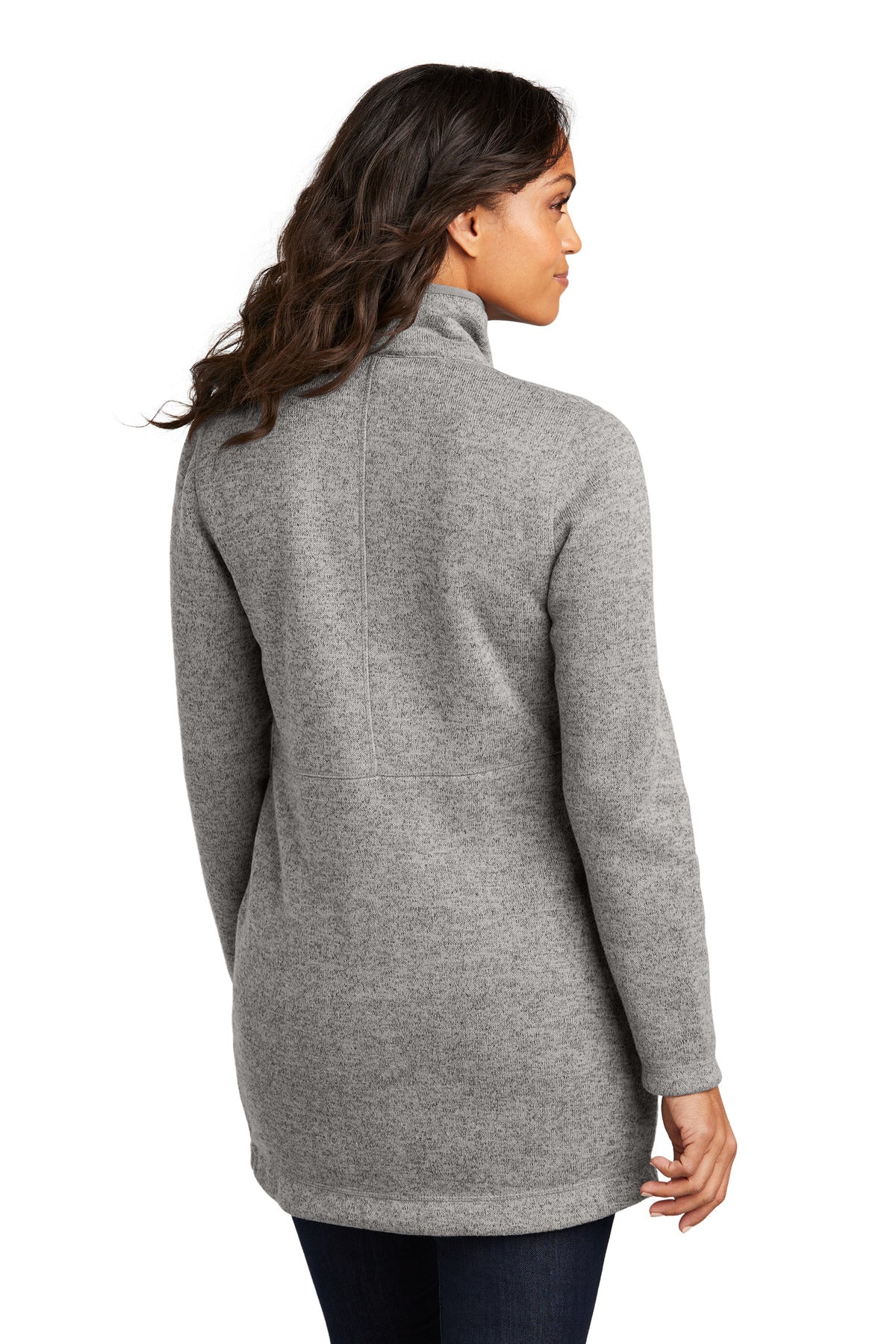 Port Authority Women's Arc Sweater Fleece Long Jacket L425 - Deep Smoke Heather - back