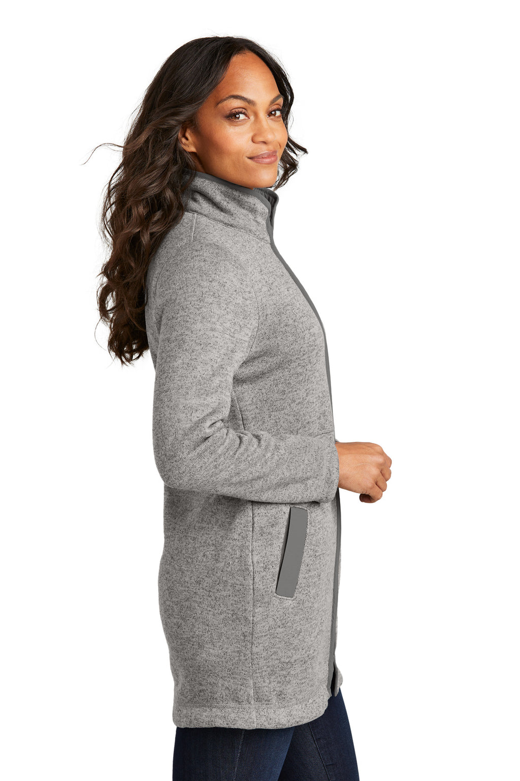Port Authority Women's Arc Sweater Fleece Long Jacket L425 - Deep Smoke Heather - side