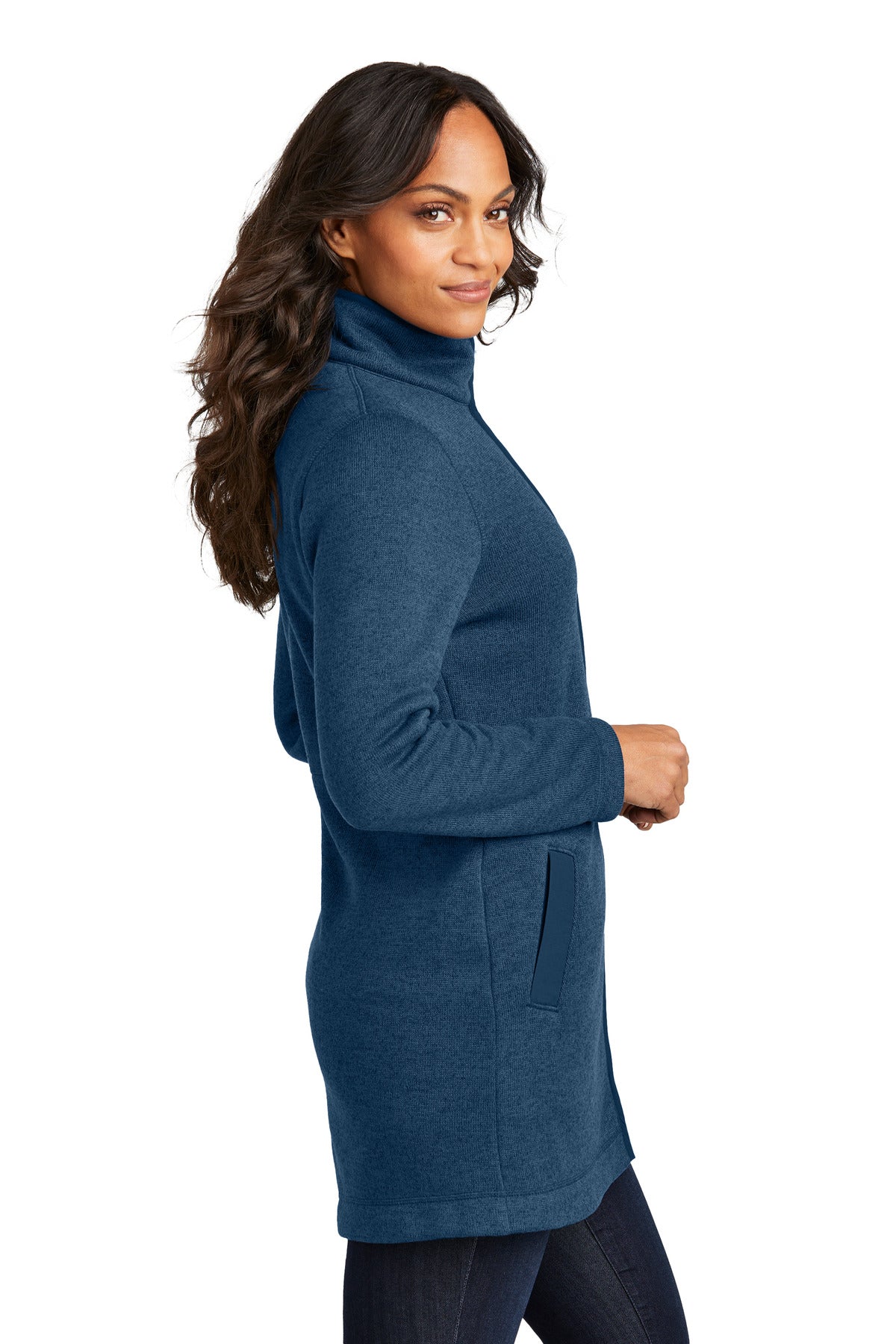 Port Authority Women's Arc Sweater Fleece Long Jacket L425 - Insignia Blue Heather - side