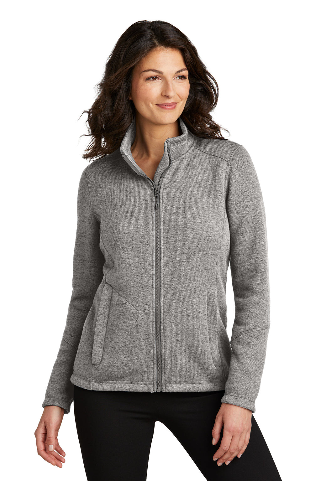 Port Authority Women's Arc Sweater Fleece Jacket L428 - Deep Smoke Heather - front