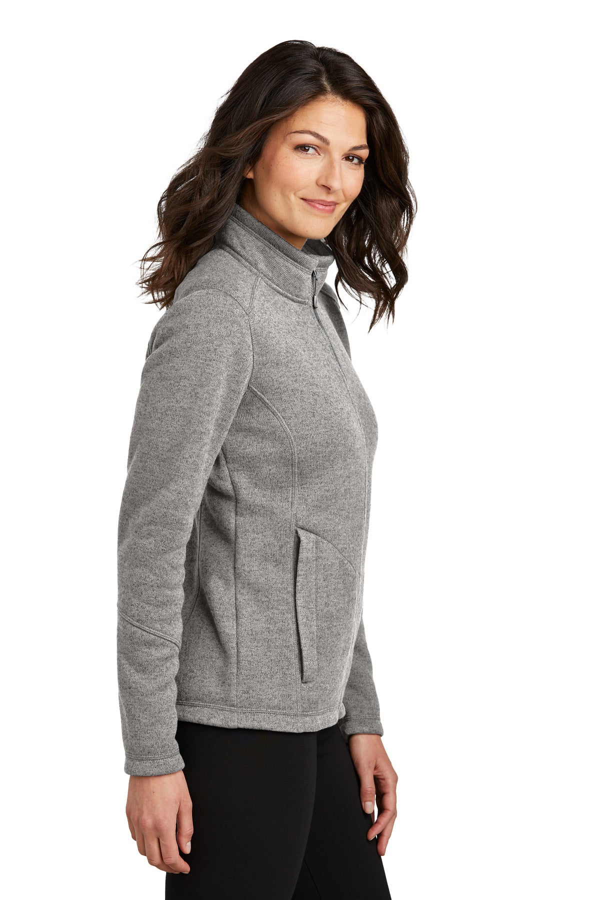Port Authority Women's Arc Sweater Fleece Jacket L428 - Deep Smoke Heather - side
