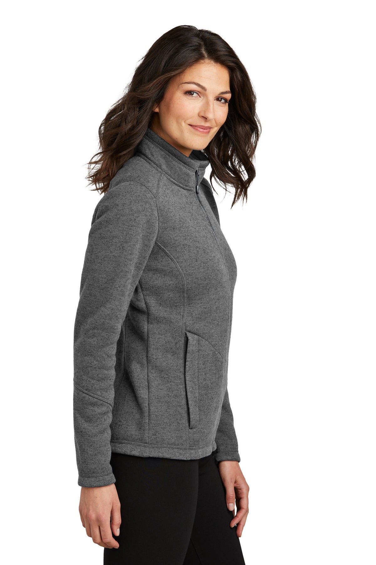 Port Authority Women's Arc Sweater Fleece Jacket L428 - Grey Smoke Heather - side