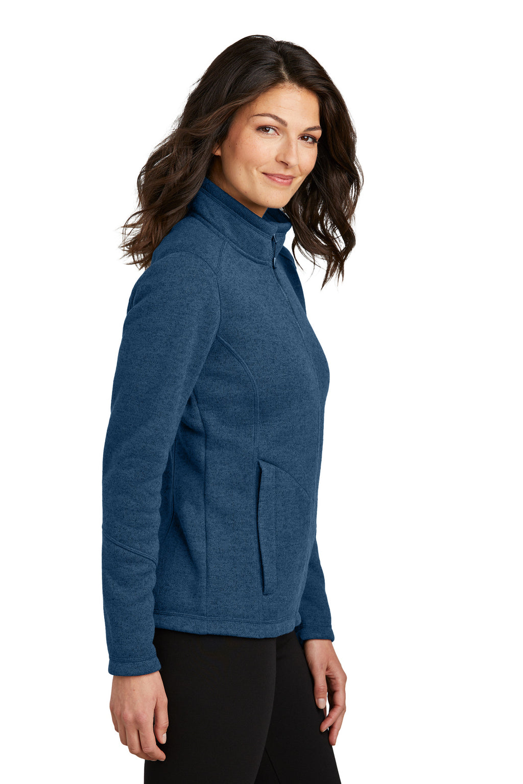 Port Authority Women's Arc Sweater Fleece Jacket L428 - Insignia Blue Heather - side