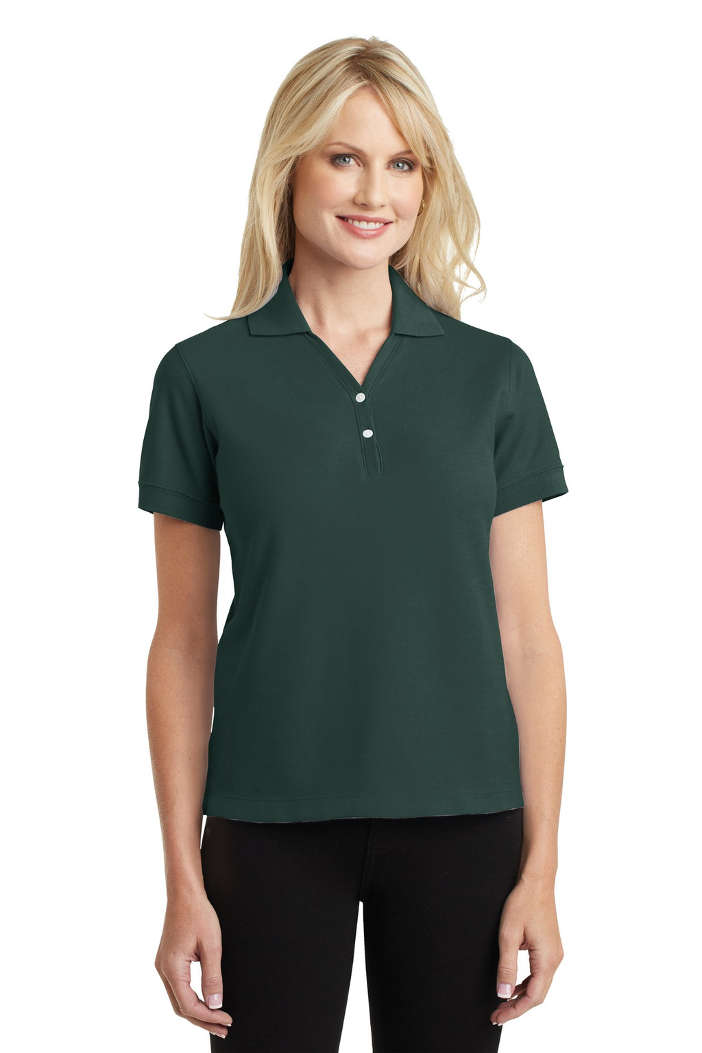 DISCONTINUED Port Authority Ladies 100% Pima Cotton Polo. L448 - Dark Green - front