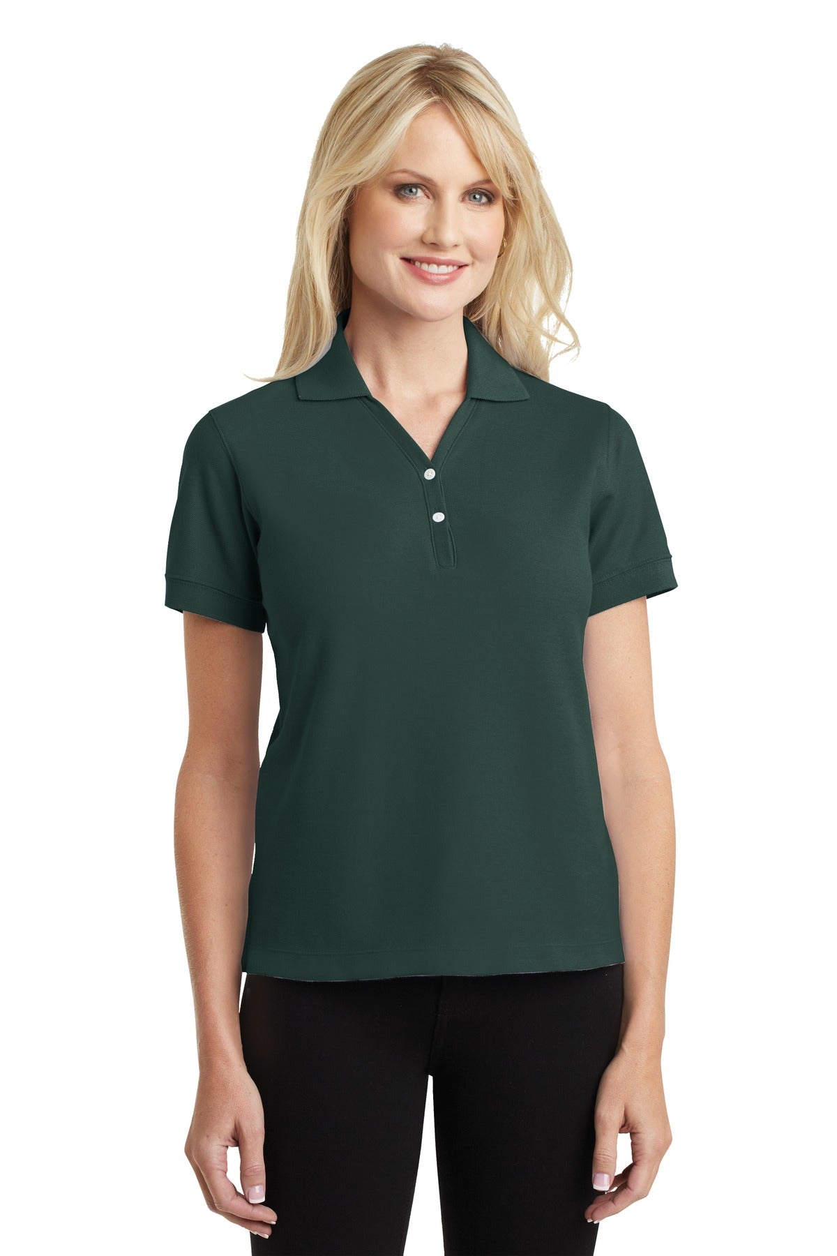 DISCONTINUED Port Authority Ladies 100% Pima Cotton Polo. L448 - Dark Green - front