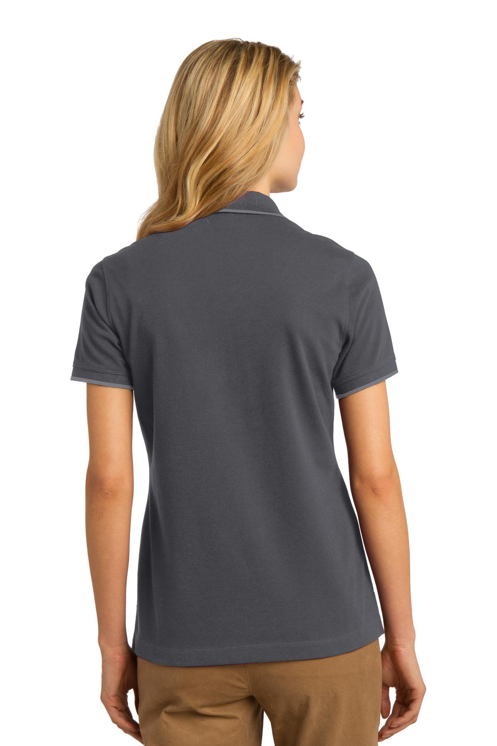 DISCONTINUED Port Authority Ladies Rapid Dry Tipped Polo. L454 - Charcoal/ Smoke Grey - back