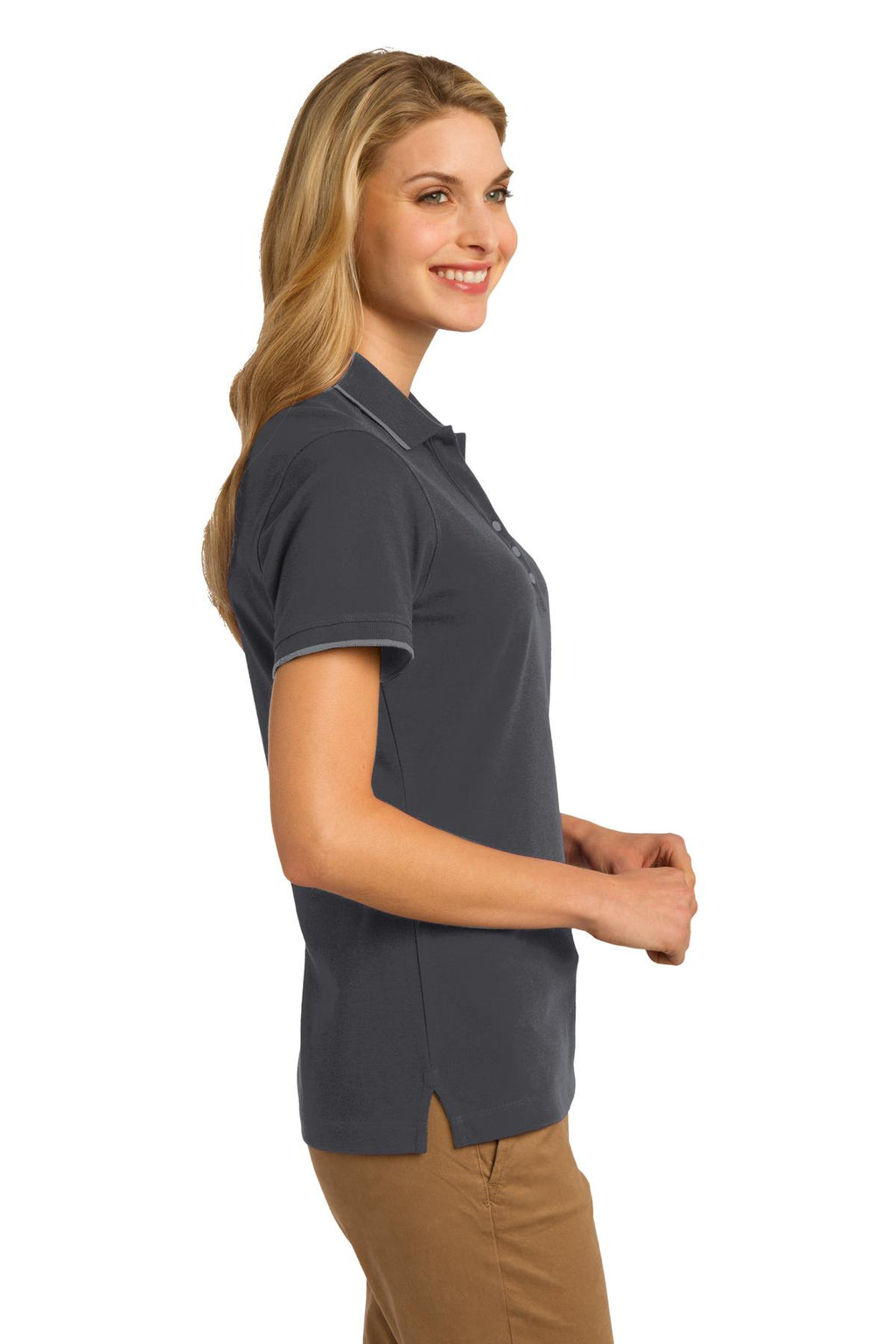 DISCONTINUED Port Authority Ladies Rapid Dry Tipped Polo. L454 - Charcoal/ Smoke Grey - side