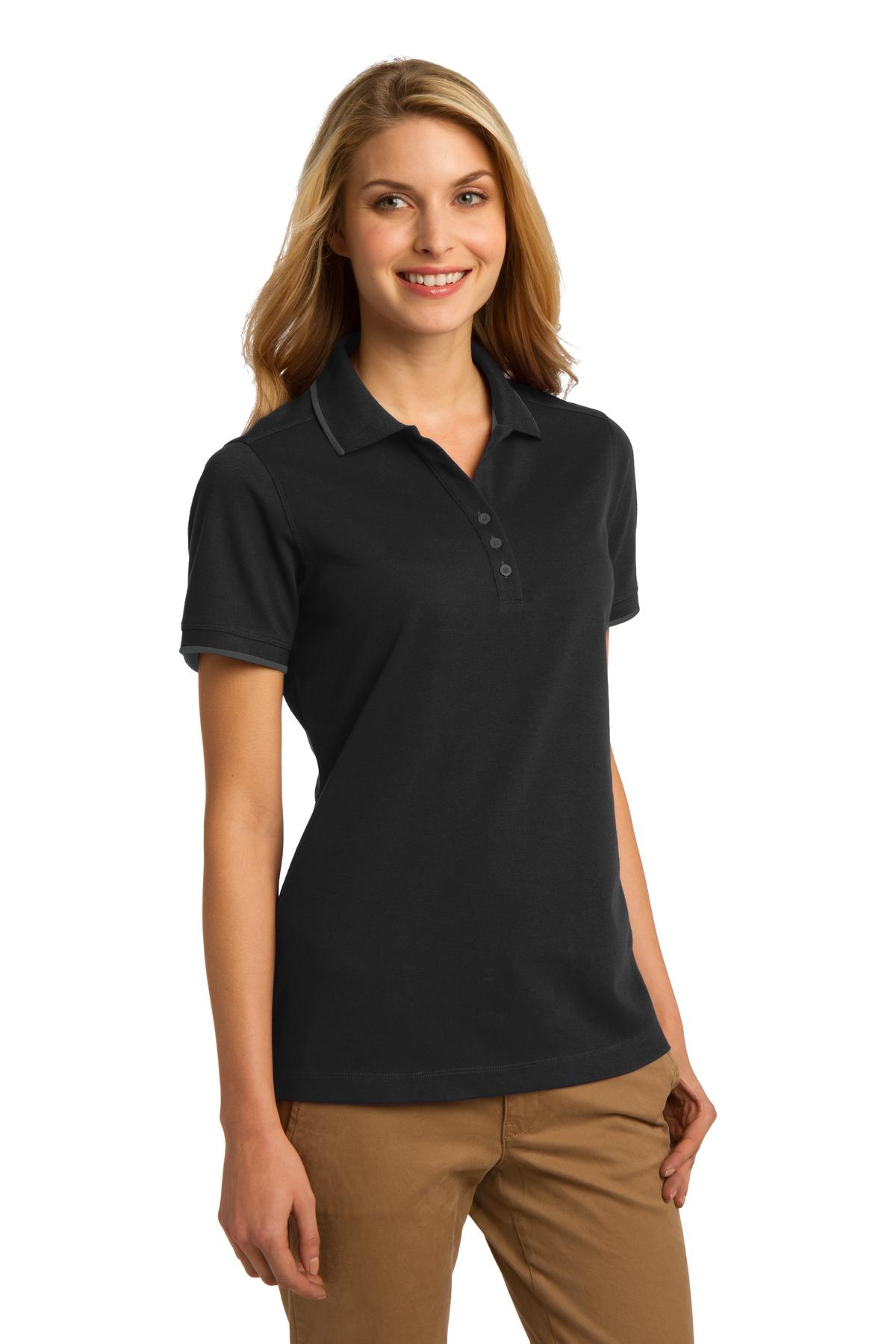 DISCONTINUED Port Authority Ladies Rapid Dry Tipped Polo. L454 - Jet Black/ Charcoal - three_q