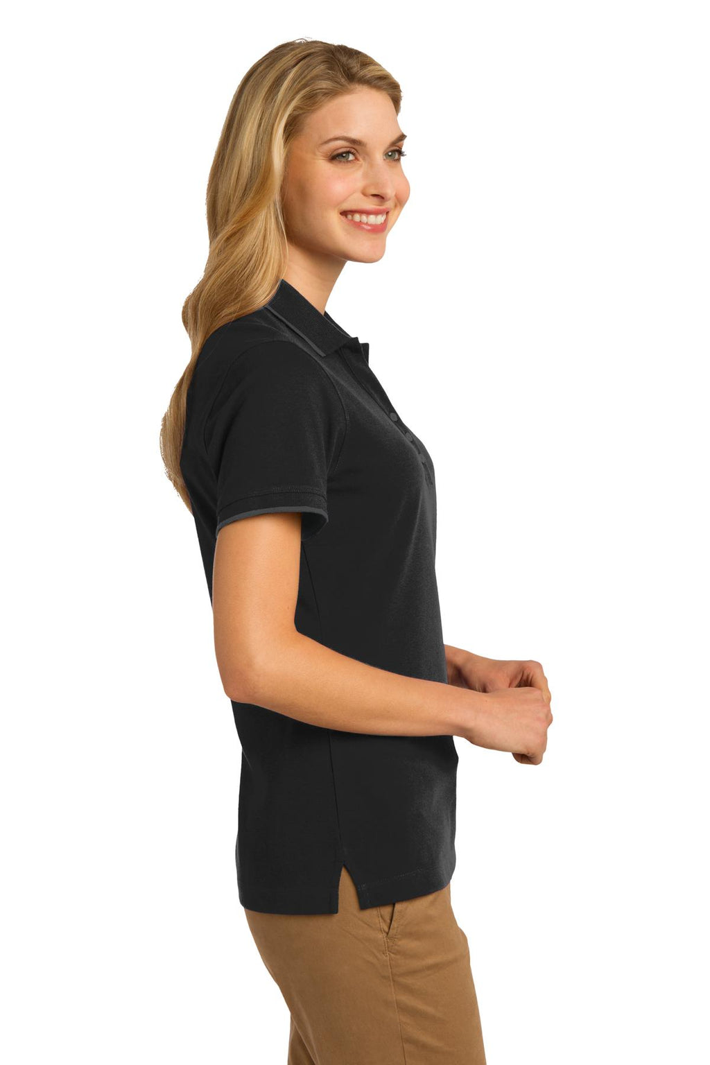 DISCONTINUED Port Authority Ladies Rapid Dry Tipped Polo. L454 - Jet Black/ Charcoal - side