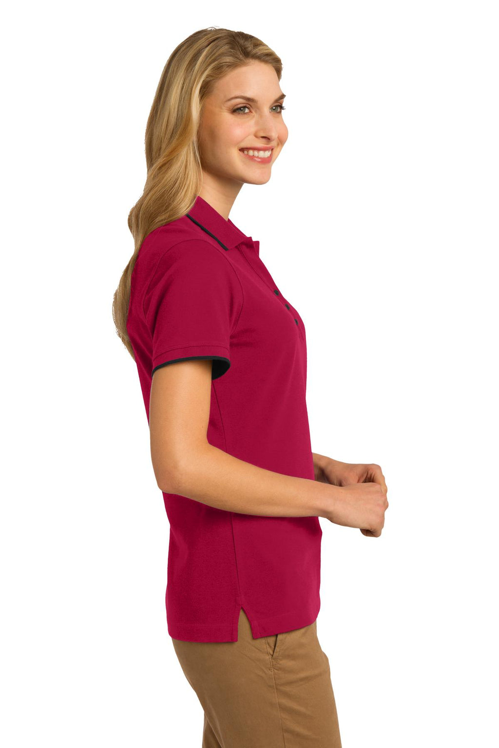 DISCONTINUED Port Authority Ladies Rapid Dry Tipped Polo. L454 - Red/ Jet Black - side
