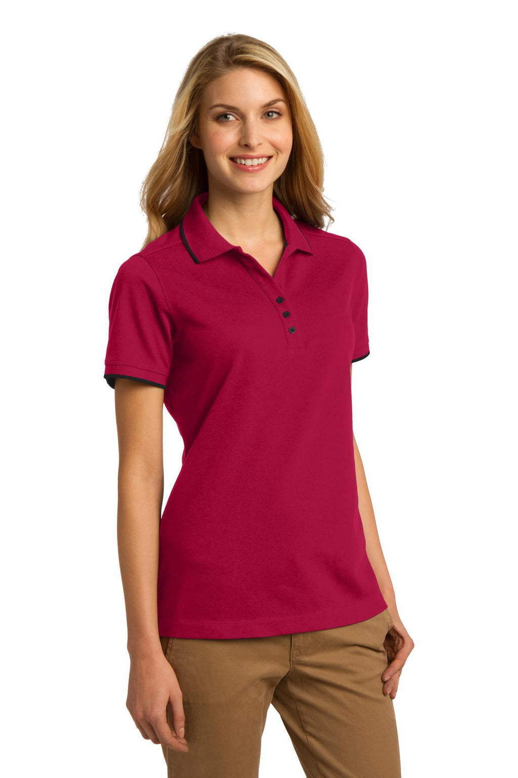 DISCONTINUED Port Authority Ladies Rapid Dry Tipped Polo. L454 - Red/ Jet Black - three_q