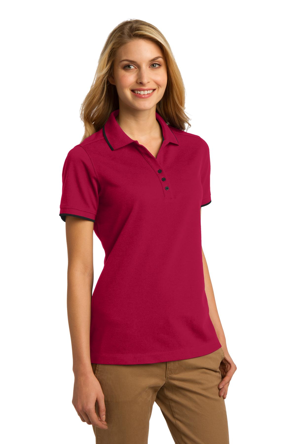 DISCONTINUED Port Authority Ladies Rapid Dry Tipped Polo. L454 - Red/ Jet Black - three_q